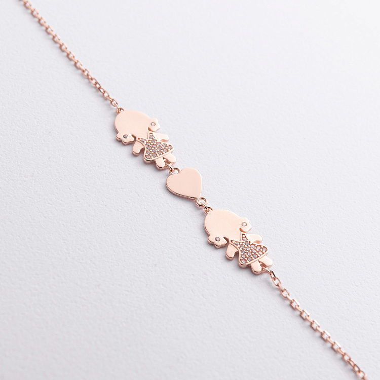 Браслет "Две девочки и сердечко" в красном золоте (фианиты) б05651 от ювелирного магазина Оникс - 1