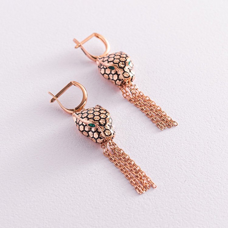 Золоті сережки "Пантери" (емаль, фіаніти) с07715 від ювелірного магазину Онікс - 4