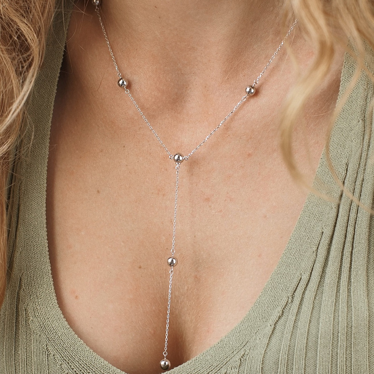 Кольє - краватка "Кульки" в білому золоті (2 в 1) кол02231 від ювелірного магазину Онікс