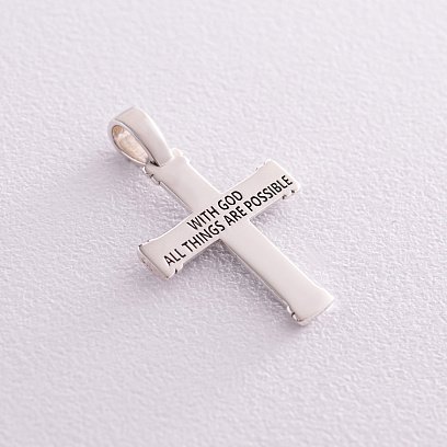 Срібний хрестик "With God all things are possible" (фіаніти, онікс) 280 №4