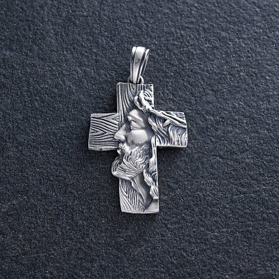 Серебряный крест "Иисус Христом в терновом венце" 7028