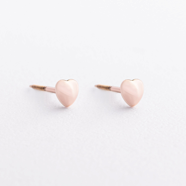 Серьги - пусеты "Сердечки" в красном золоте с09655 от ювелирного магазина Оникс