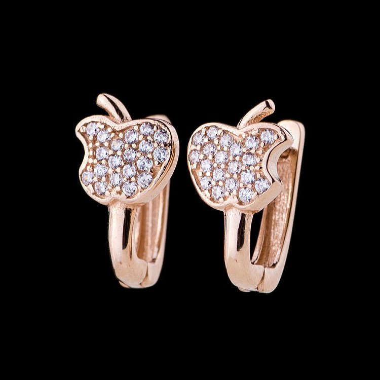 Золотые серьги "Яблоки" с фианитами с04585 от ювелирного магазина Оникс