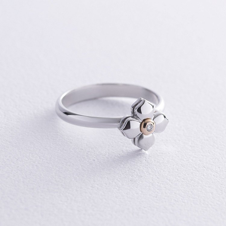 Золота каблучка "Конюшина" з діамантом 235301121 від ювелірного магазину Онікс - 2