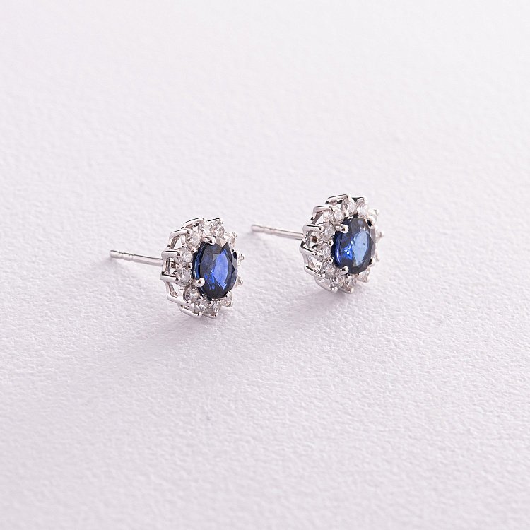 Золотые серьги - пусеты с бриллиантами и сапфирами сб0421gl от ювелирного магазина Оникс - 2