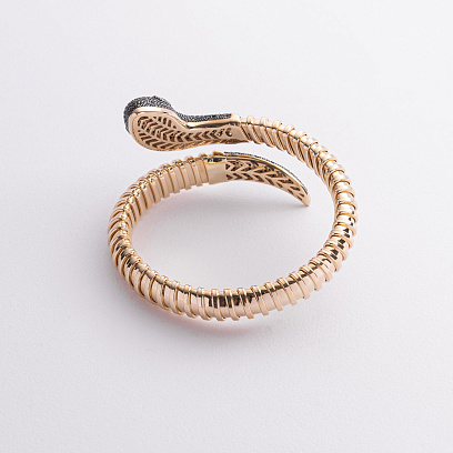 Жесткий браслет "Змея" в желтом золоте (фианиты) б05722 №3