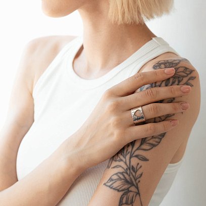 Широкое кольцо "С Украиной в сердце" в серебре 112206укр №4