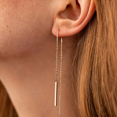 Серьги - протяжки в красном золоте с09222