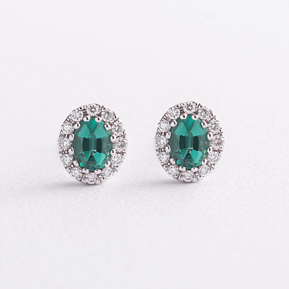 Золотые серьги - пусеты (бриллианты, изумруды) сб0509mi