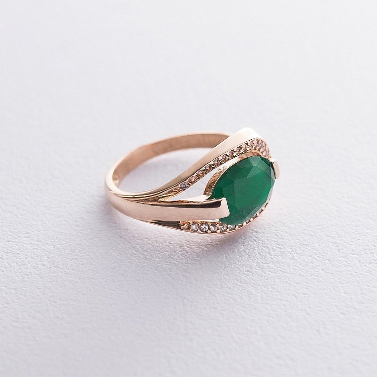 Золотое кольцо (хризопраз, фианиты) к03276 от ювелирного магазина Оникс - 2