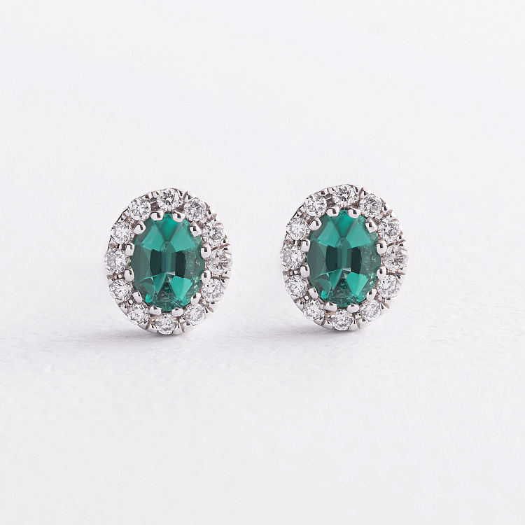 Золотые серьги - пусеты (бриллианты, изумруды) сб0509mi от ювелирного магазина Оникс