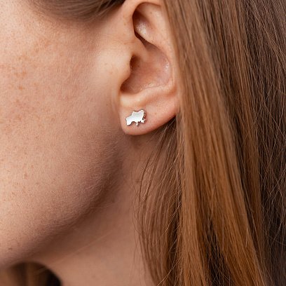 Серьги - пусеты "Карта Украины" в белом золоте с08012 №2