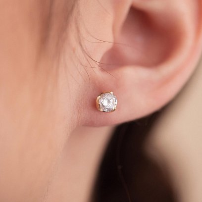 Сережки - пусети з фіанітами (жовте золото) с08346 №4