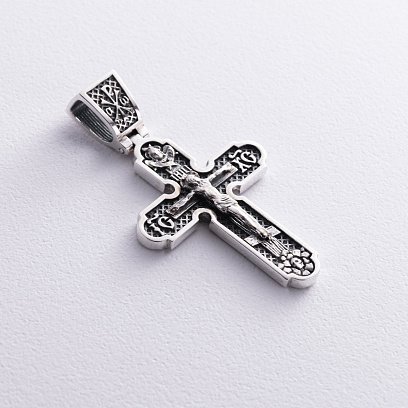 Серебряный крест "Распятие. Спаси и Сохрани" (на укр. языке) кду-13 №6