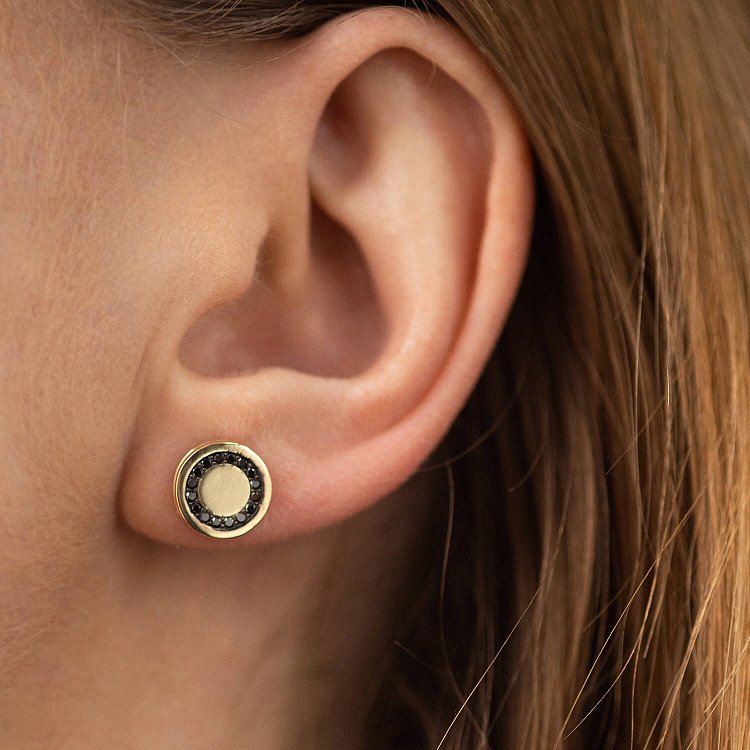 Золотые серьги - пусеты с черными бриллиантами 334483122 от ювелирного магазина Оникс - 5