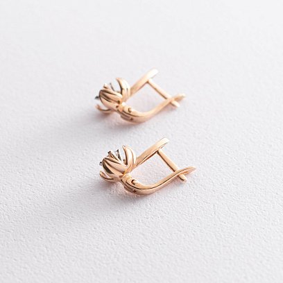 Золотые серьги "Цветочки" с фианитами с04311 №3