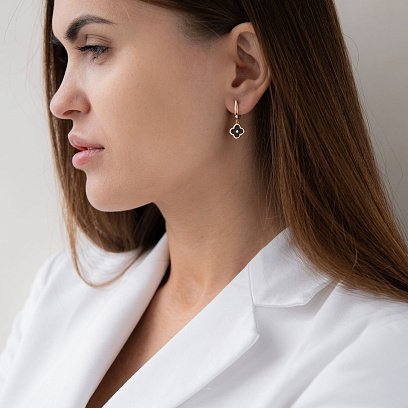 Золоті сережки "Конюшина" з емаллю с07132 №2