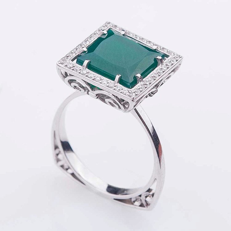 Золота каблучка з агатом і фіанітами 14032086 від ювелірного магазину Онікс - 3