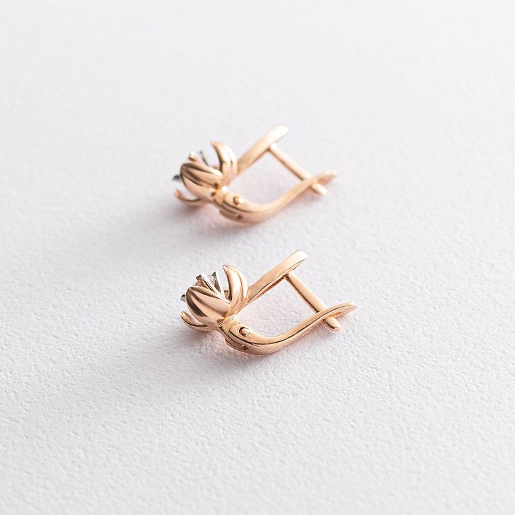 Золотые серьги "Цветочки" с фианитами с04311 от ювелирного магазина Оникс - 2