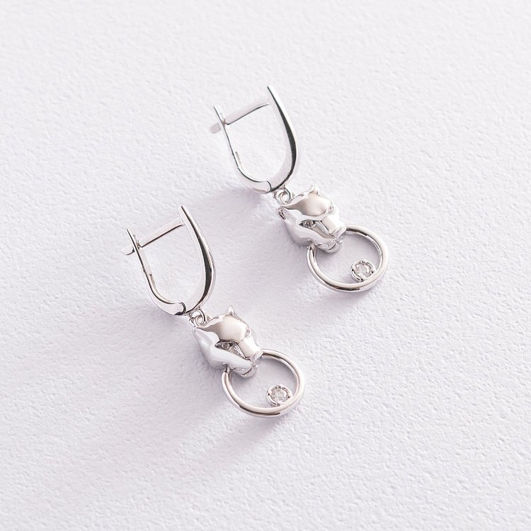 Серьги "Пантеры" в белом золоте (фианиты) с07473 от ювелирного магазина Оникс