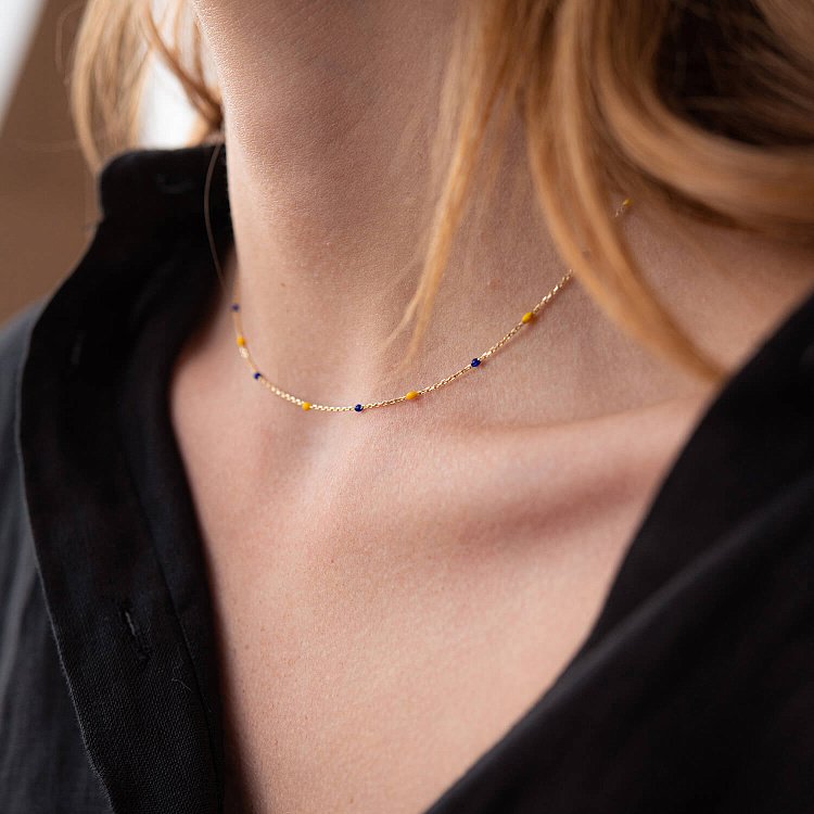 Кольє в жовтому золоті (синя та жовта емаль) кол02536 від ювелірного магазину Онікс - 7