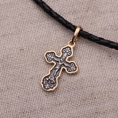 Серебряный крестик "Распятие. Спаси и Сохрани" 131800 №5