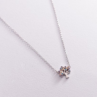 Срібне кольє "Древо життя" з фіанітами 181179