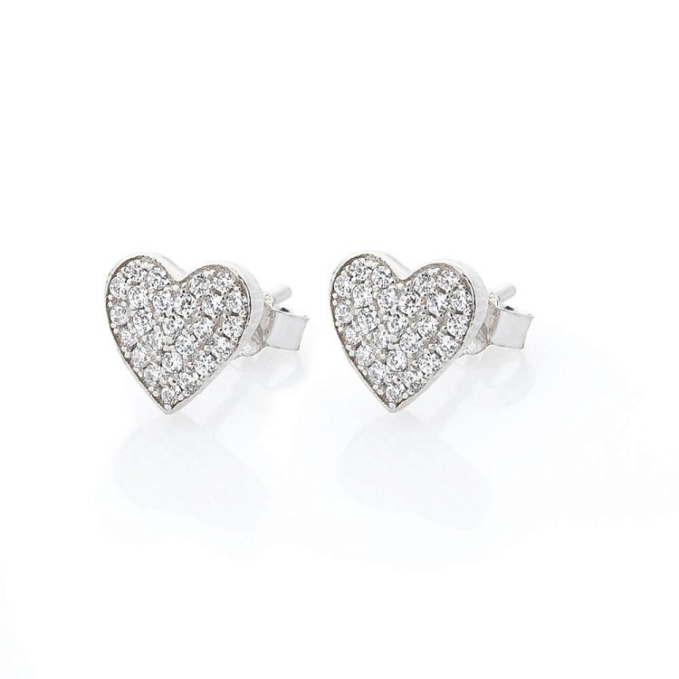 Серебряные серьги-пусеты "Сердечки" с фианитами 122049 от ювелирного магазина Оникс - 2