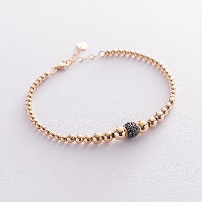 Браслет "Шарики" в желтом золоте (черные фианиты) б04651