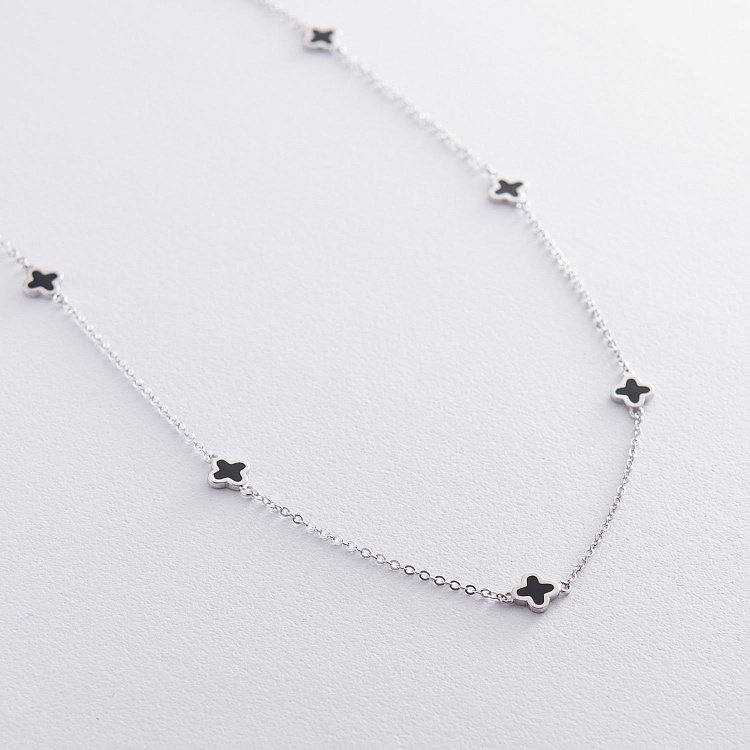 Серебряное колье "Клевер" (эмаль) 181011 от ювелирного магазина Оникс