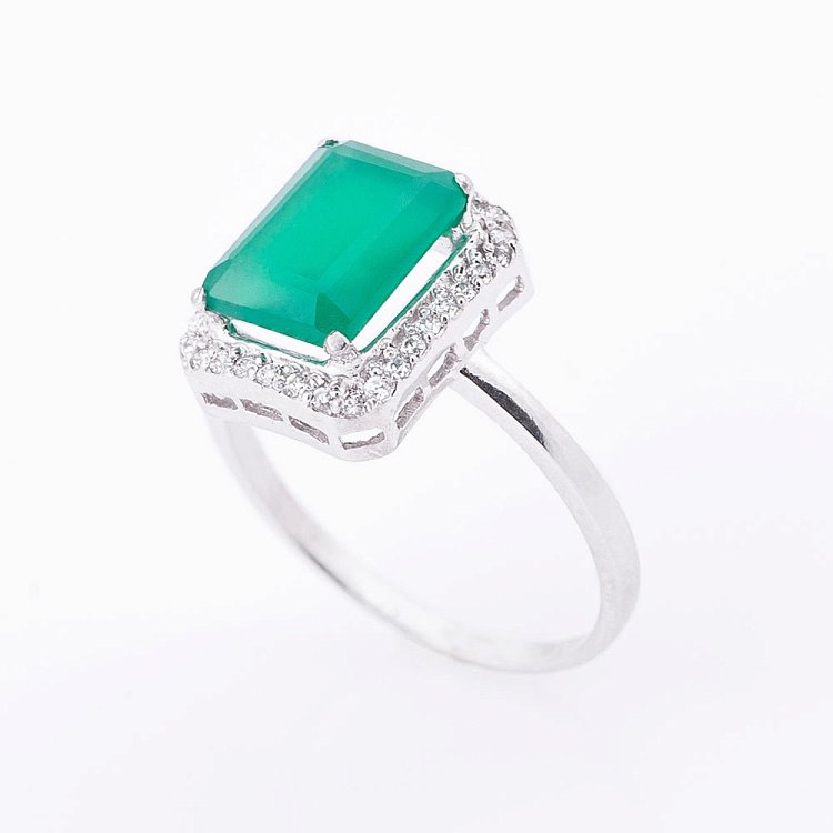 Золотое кольцо с агатом и фианитами к409а от ювелирного магазина Оникс