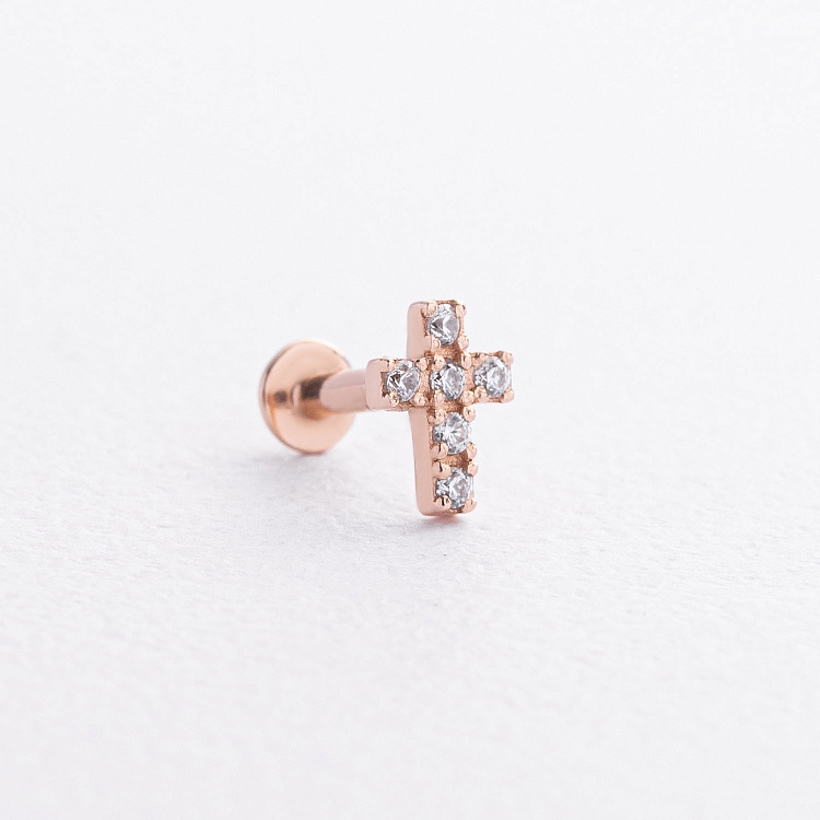 Одиночная золотая серьга для хеликса "Крестик" (фианиты) 1719ч от ювелирного магазина Оникс