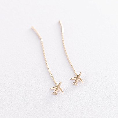 Сережки-протяжки "Літачок" в жовтому золоті с07112 №3