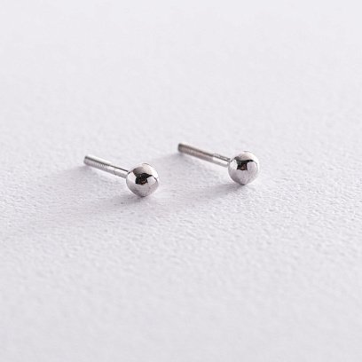 Сережки - пусети "Кульки" в білому золоті (0.4 см) с07300