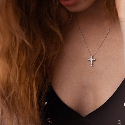 Хрестик у білому золоті з діамантами 125101121 №5