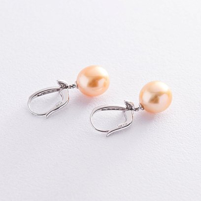 Золотые серьги с жемчугом и бриллиантами с554 №4