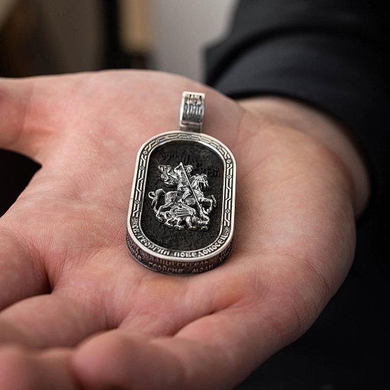 Серебряный кулон "Св. Георгий Подебедоносец" с эбеновым деревом 950 №5
