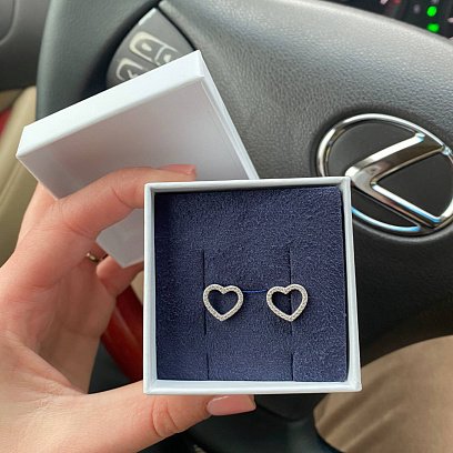 Серебряные серьги - пусеты "Сердечки" с фианитами OR121210 №3