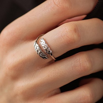 Каблучка "Колоски пшениці" у білому золоті к08027 №2