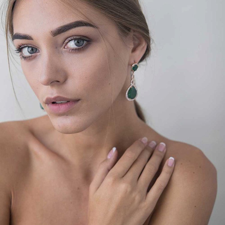 Золоті сережки з хризопразом і фіанітами с03835 від ювелірного магазину Онікс - 5