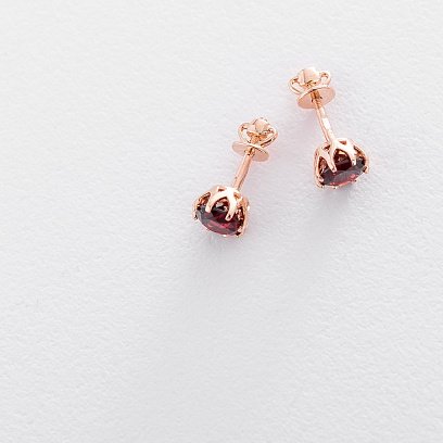 Золотые сережки-пусеты с пиропом с06307 №3