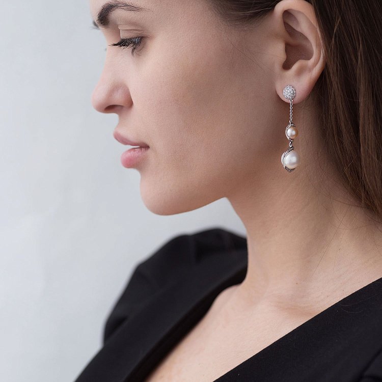 Золотые серьги с жемчугом и бриллиантами с854 от ювелирного магазина Оникс - 1