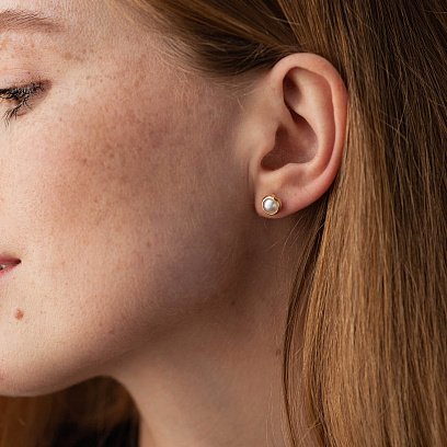 Серьги - пусеты с жемчугом (желтое золото) с08505 №4