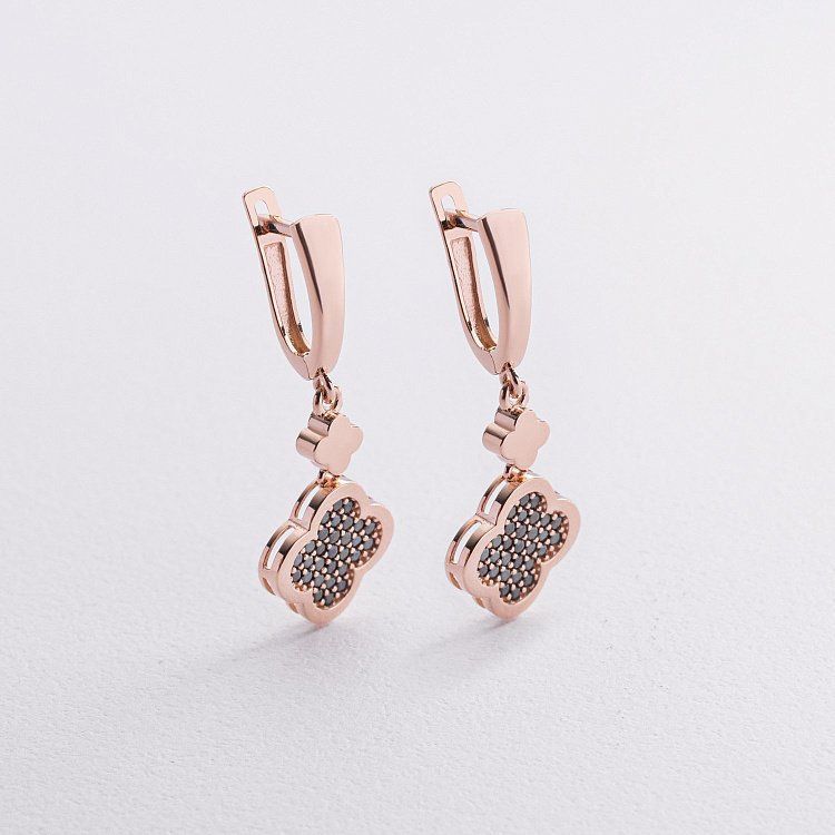 Сережки "Конюшина" в червоному золоті (фіаніти) с07631 від ювелірного магазину Онікс