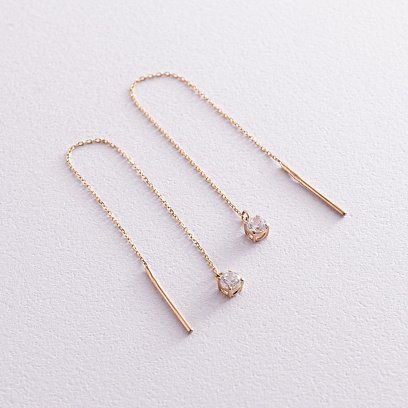 Золоті сережки - протяжки з фіанітами с07658