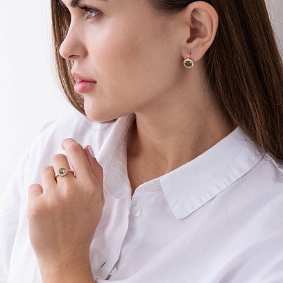 Золоті сережки з зеленими і білими фіанітами с07464 №2