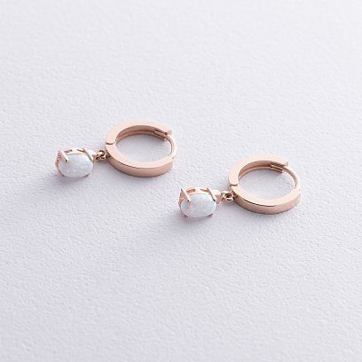 Серьги - кольца с опалом (красное золото) с08702 №3