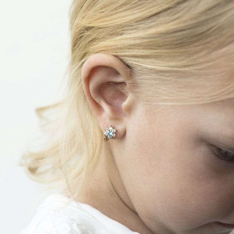 Золотые детские серьги "Цветочки" с фианитами с03530 от ювелирного магазина Оникс - 1