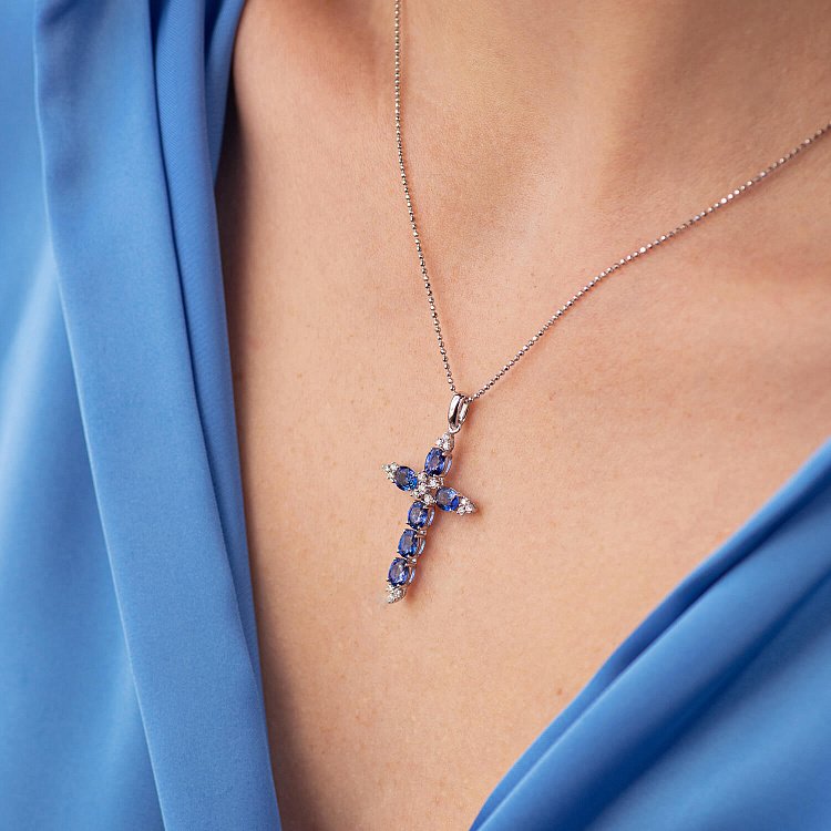 Золотий хрест (сапфір, діамант) пб0133gm від ювелірного магазину Онікс - 5