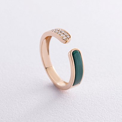 Золота каблучка з діамантами і малахітом кб0500sc